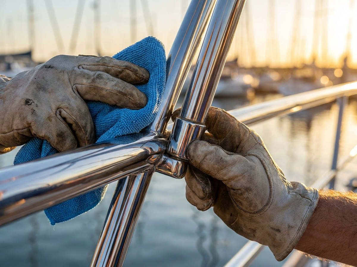 Inox poli d'un yacht